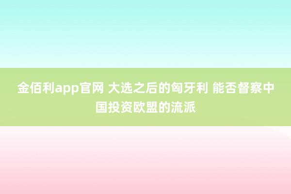 金佰利app官网 大选之后的匈牙利 能否督察中国投资欧盟的流派