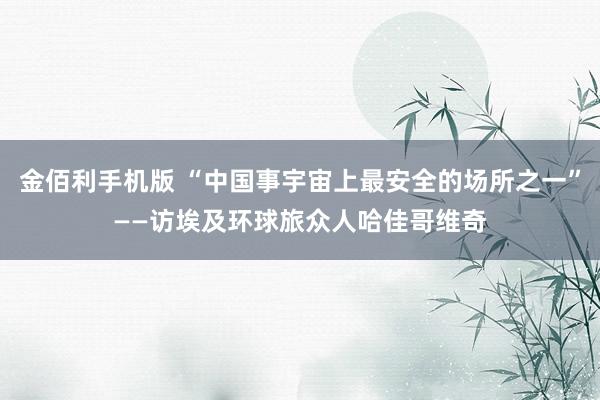 金佰利手机版 “中国事宇宙上最安全的场所之一”——访埃及环球旅众人哈佳哥维奇